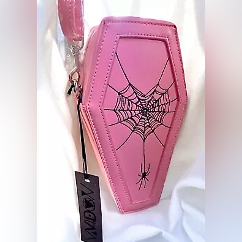 Pink & Black‎ Coffin Crossbody Embroidered Spider Web Bag. New….Widow